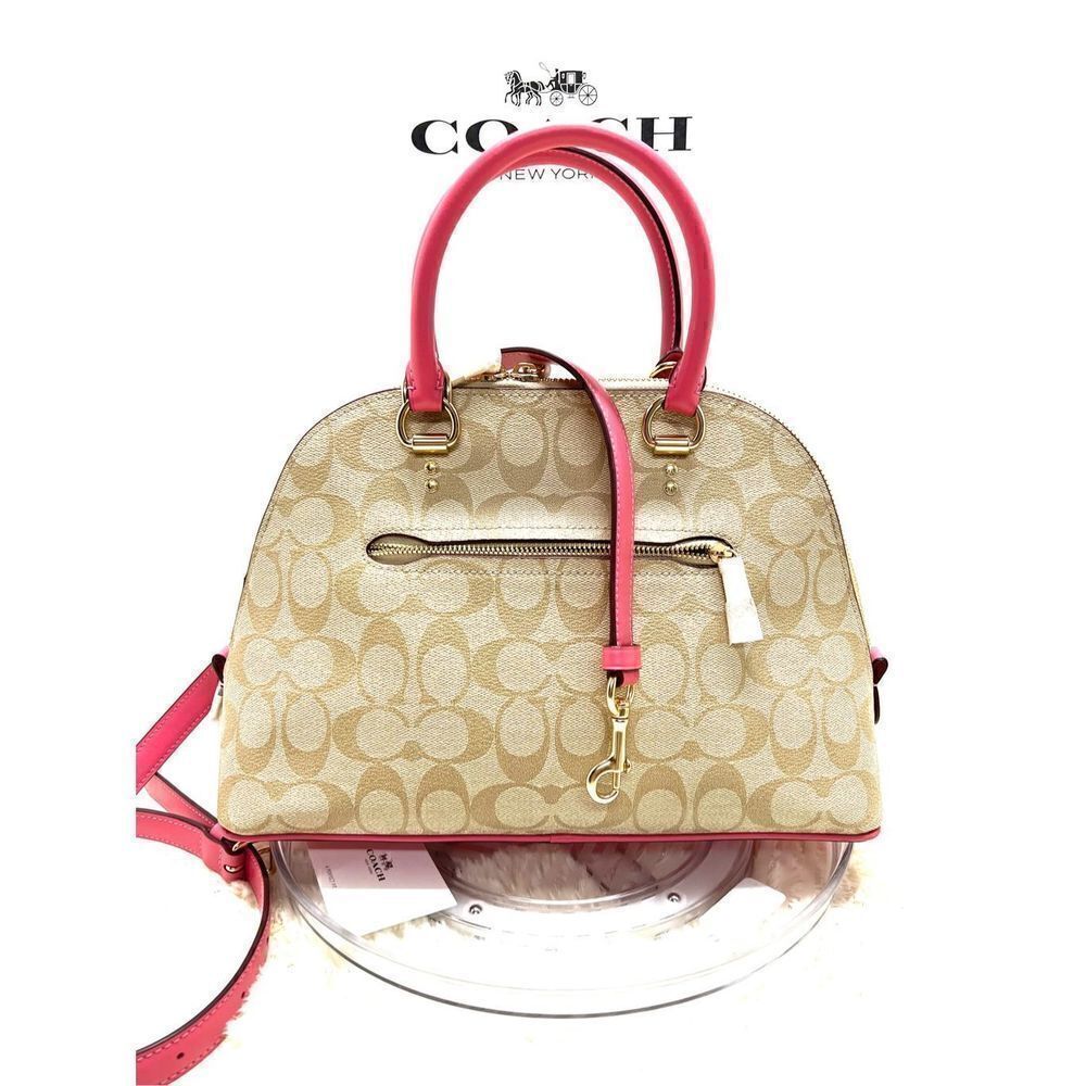 🔥🎁NEW! Coach Katy Satchel Handbag Sig Canvas Khaki/Electric Pink Msrp:$350.00 - Picture 3 of 9